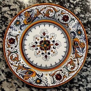 Grazia DERUTA Italy Dinner Plate Colorful Dragon 11.5” Signed D.M Vintage Signed